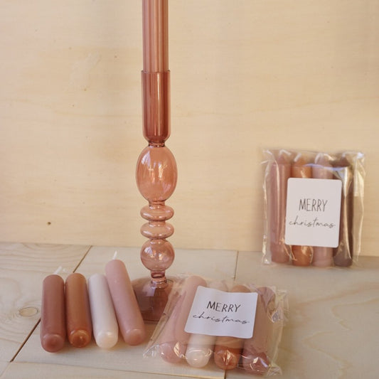 Kerzenleuchter aus Glas in rosa/kupferbraun